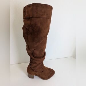 Time And Tru Brown Faux Suede Tall Slouch Boots Women Sz 6 EUC Bohemia Festival
